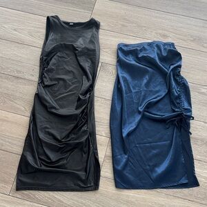 Maternity Faux leather dress & satin skirt